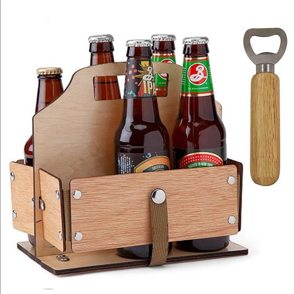 NWT adventure is out there bottle opener caddy wooden gift holds 6-12 oz bottle